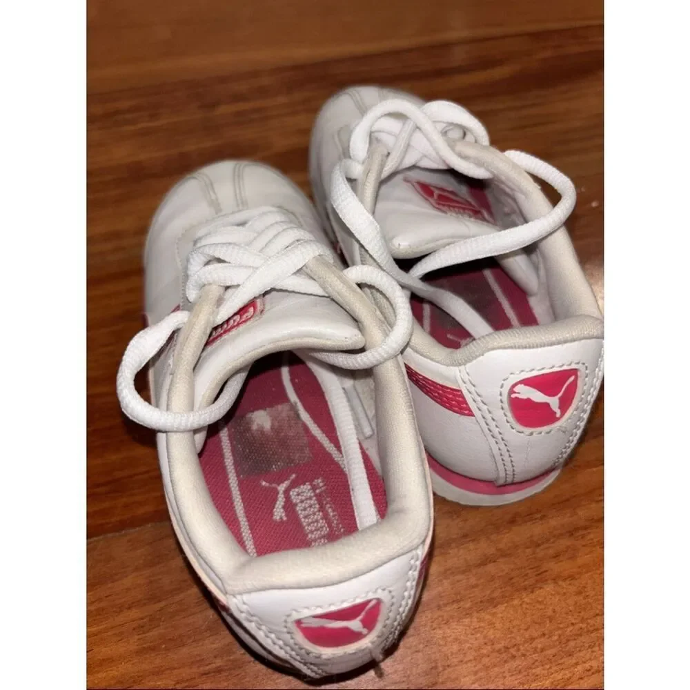 Puma Kids White and Hot Pink Roma Sneakers size 11.5
